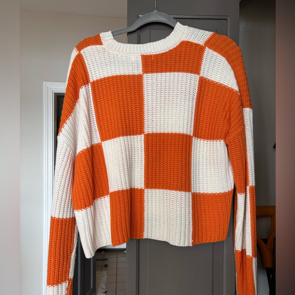 Orange and White Crochet Sweater